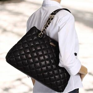 kate spade New York Gold Coast Maryanne Pebbled Quilted  Black Tote Gold Trim